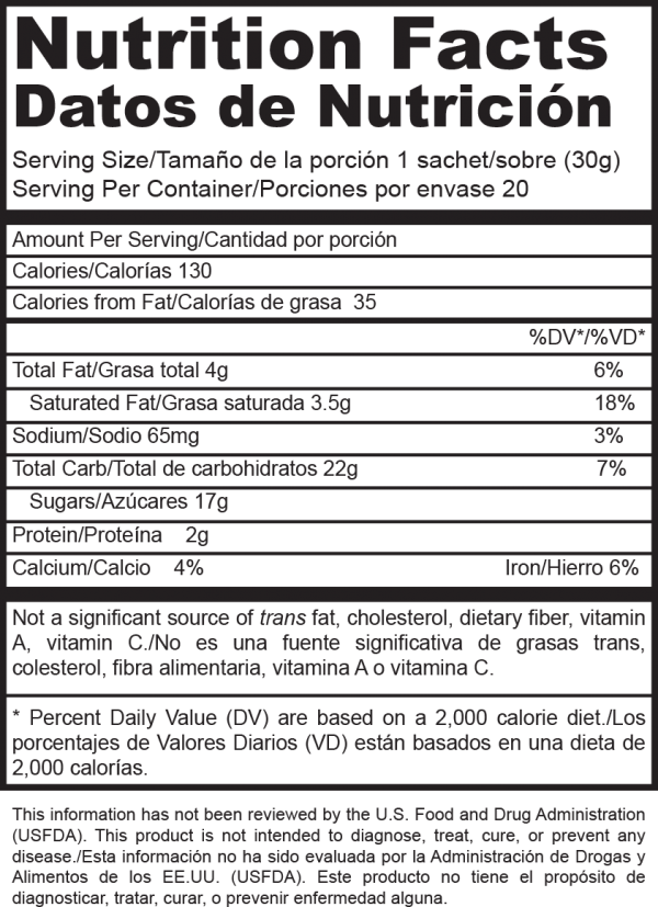 tabla nutricional chocolate gano excel